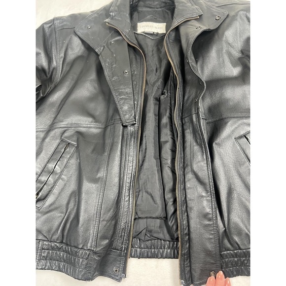 Charles Klein Jacket Mens Large Tall Black Leather Bomber Zip Pockets Lined - Picture 13 of 16